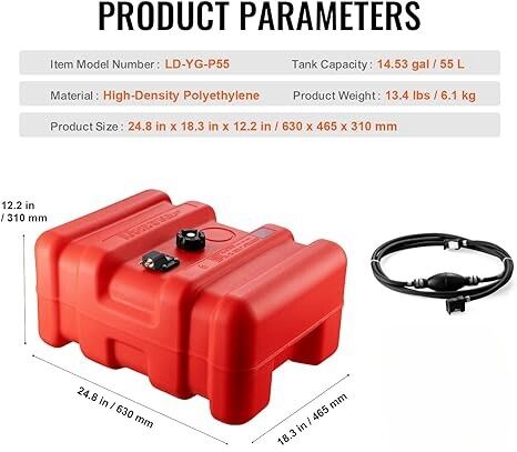 Fuel Tank Oil 55L Boat Yacht Engine Marine Red Plastic Anti Static For Yamaha