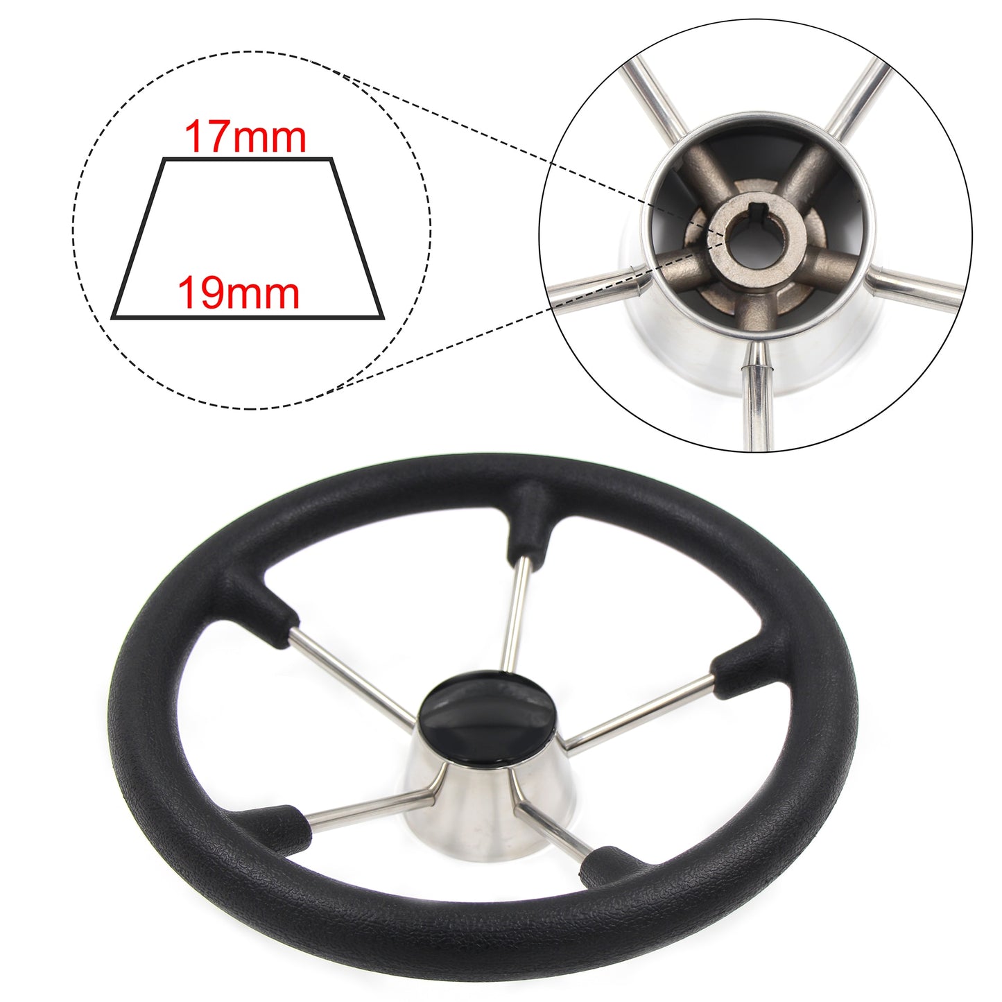Black Marine Steering Wheel 13-1/2" ,Stainless Steel with Anti-skid Function Boat Accessories