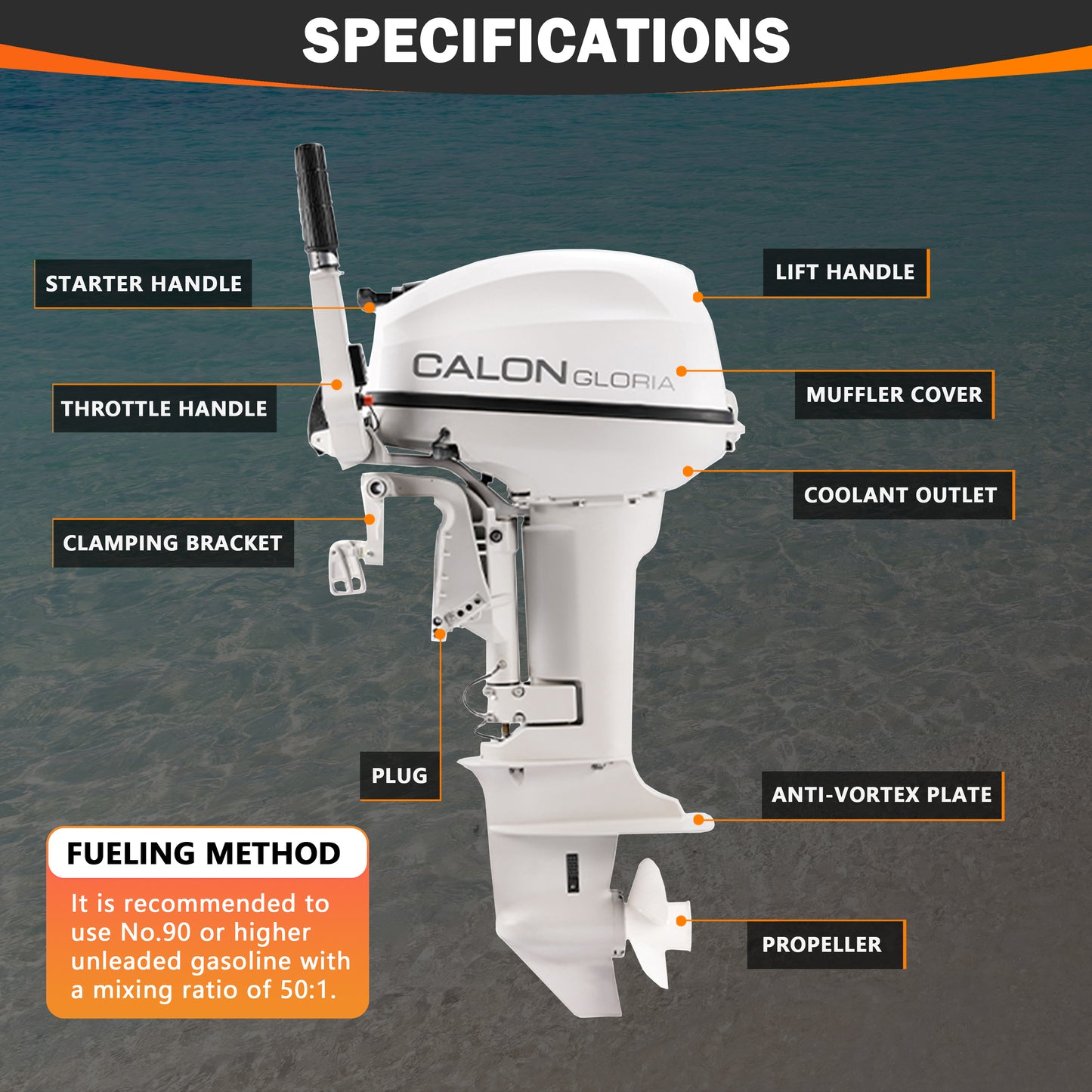 2 Stroke 15HP Calon Outboard Motor with Fuel Tank, 246cc Heavy Duty Long Shaft Fishing Boat Engine with Water Cooling System & CDI Ignition System for Inflatable Boat Kayak Canoe Sailboat