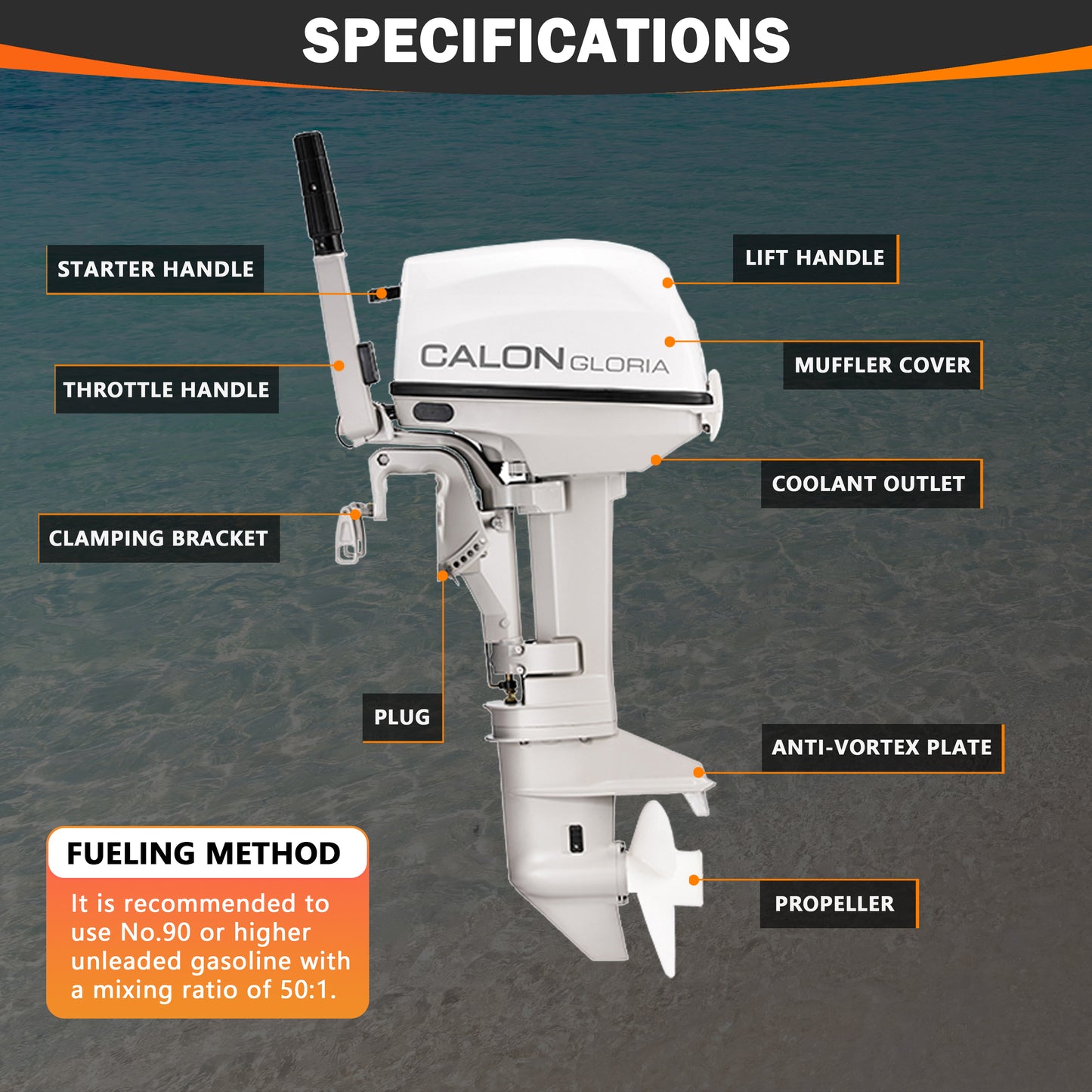 2 Stroke 9.8HP Calon Outboard Motor with Fuel Tank, 169cc Heavy Duty Long Shaft Fishing Boat Engine with Water Cooling System & CDI Ignition System for Inflatable Boat Kayak Canoe Sailboat