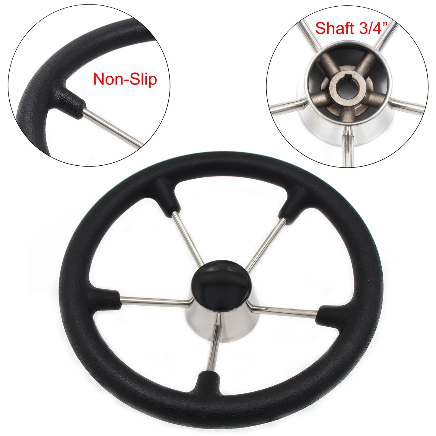 Black Marine Steering Wheel 13-1/2" ,Stainless Steel with Anti-skid Function Boat Accessories