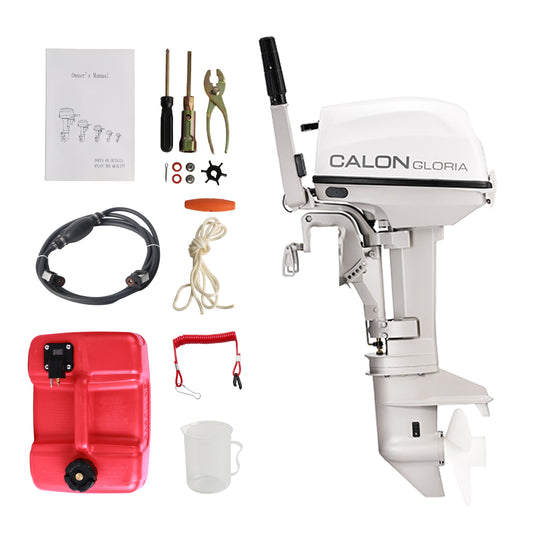 2 Stroke 9.8HP Calon Outboard Motor with Fuel Tank, 169cc Heavy Duty Long Shaft Fishing Boat Engine with Water Cooling System & CDI Ignition System for Inflatable Boat Kayak Canoe Sailboat