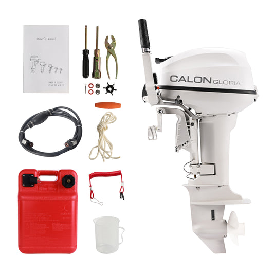 2 Stroke 15HP Calon Outboard Motor with Fuel Tank, 246cc Heavy Duty Long Shaft Fishing Boat Engine with Water Cooling System & CDI Ignition System for Inflatable Boat Kayak Canoe Sailboat