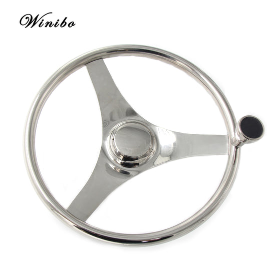 13-1/2" Marine Stainless Steel Steering 3-Spoke Wheel With Knob Grip Boat Accessories Fit For Boat