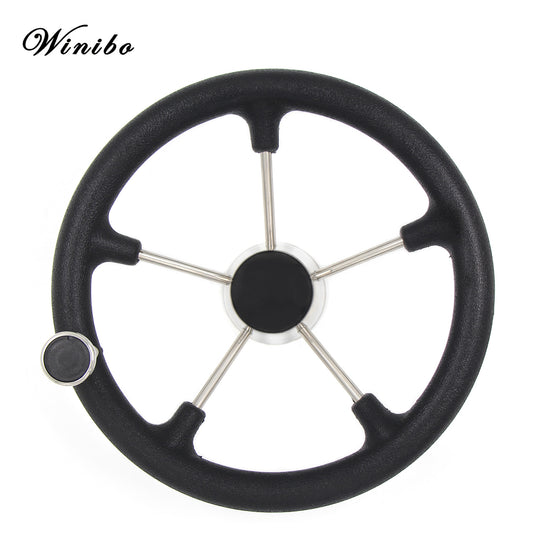 Black Marine Stainless Steel Steering Wheel With Anti-skid Function With Knob Grip
