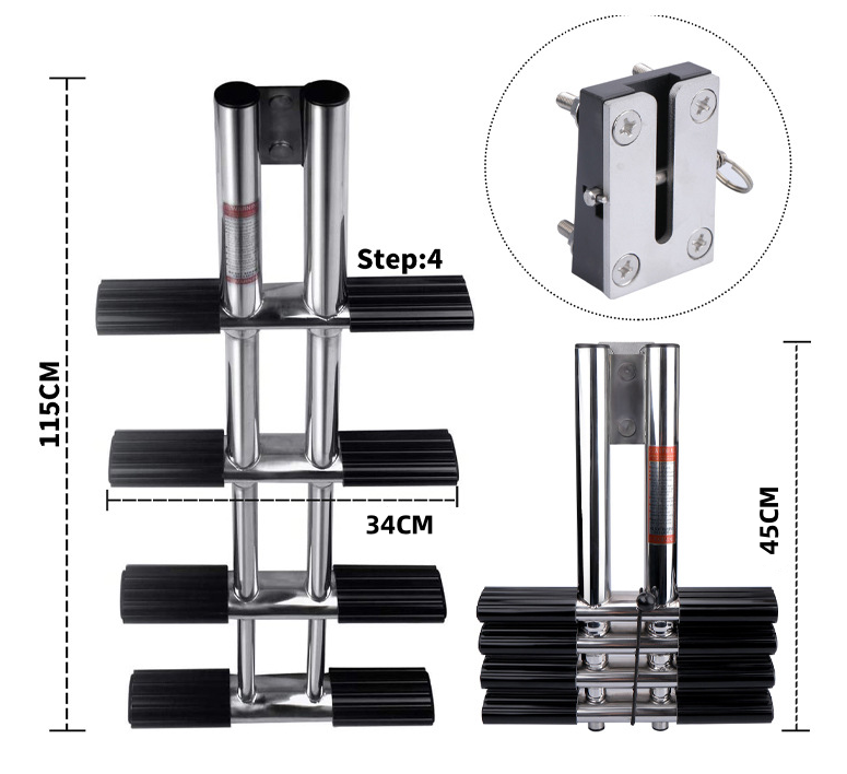 Marine Stainless Steel Launch Ladder Yacht Hidden Folding Telescopic Deck Ladder（4 steps）