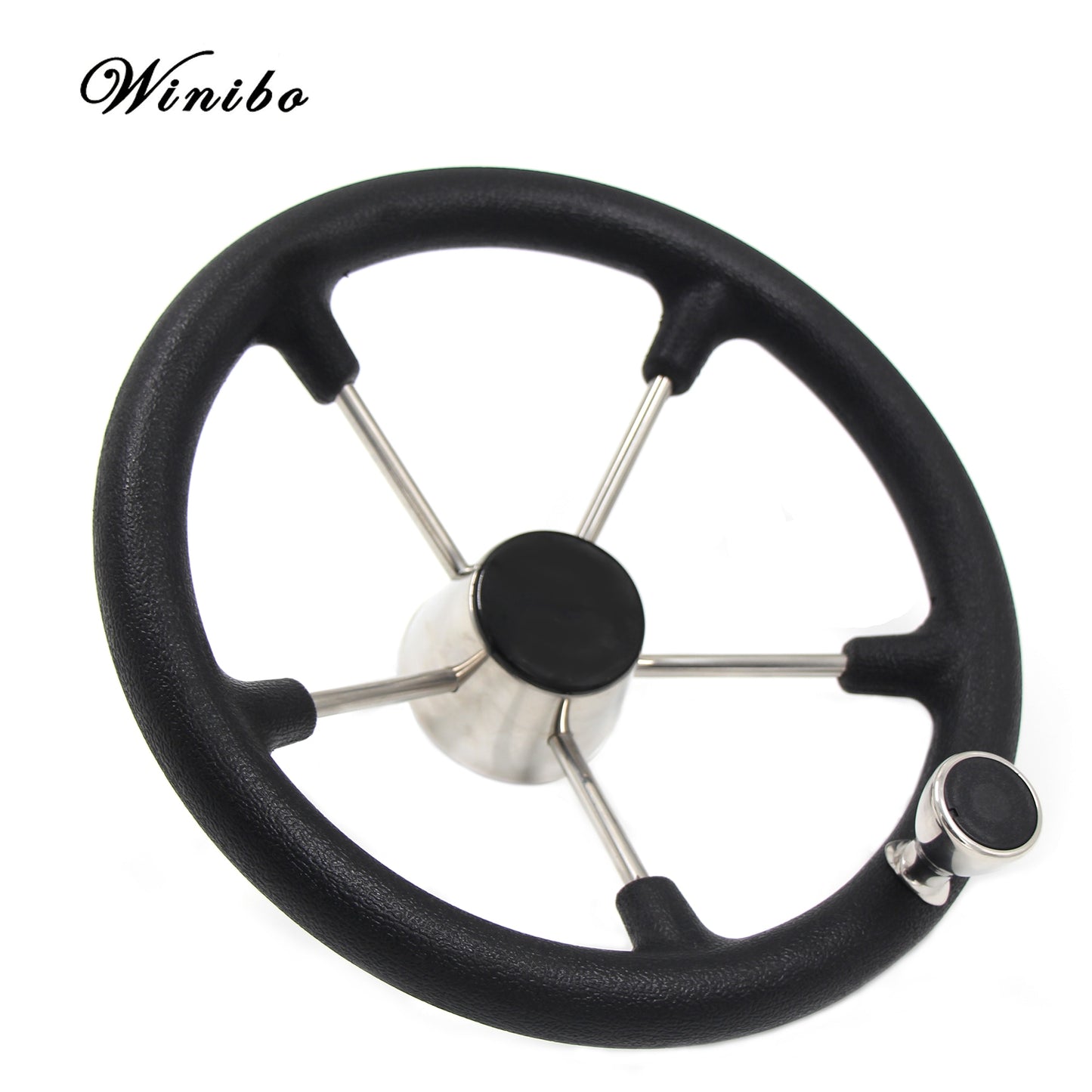 Black Marine Stainless Steel Steering Wheel With Anti-skid Function With Knob Grip