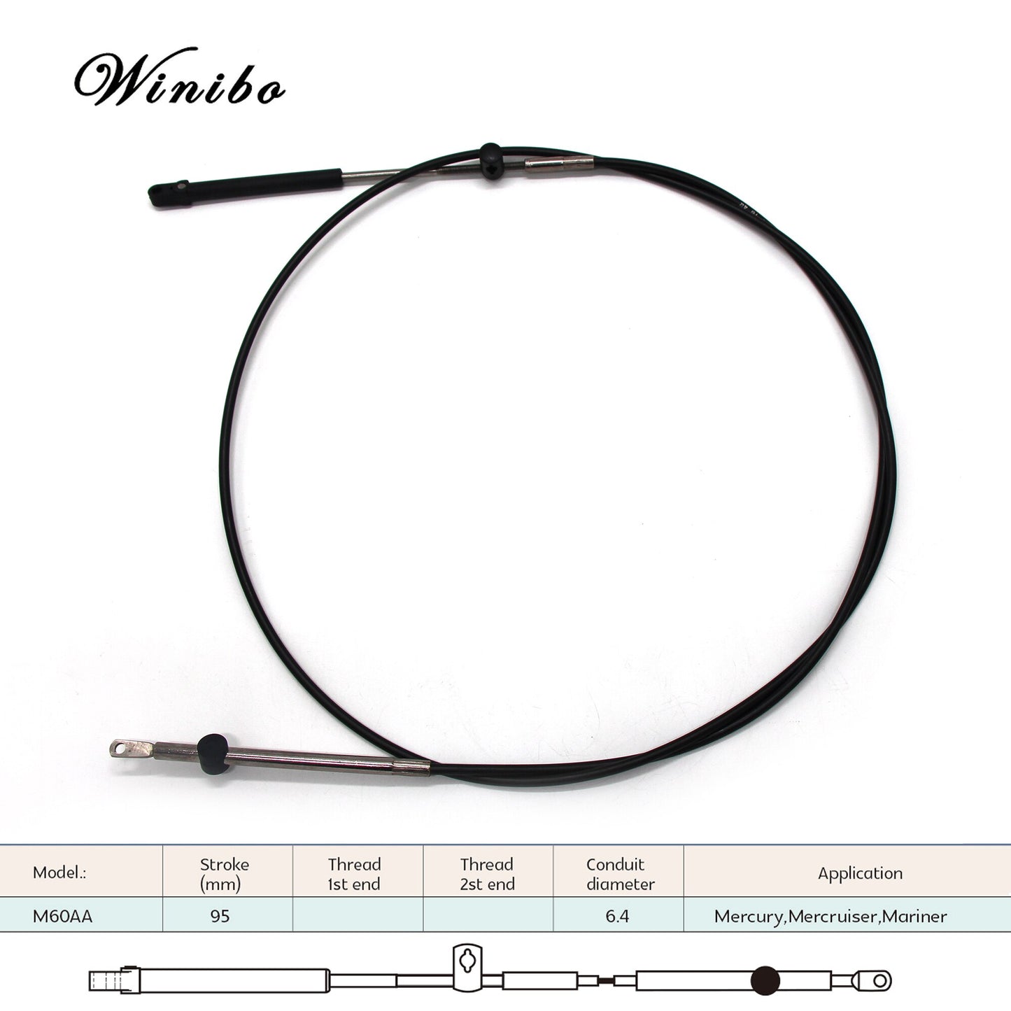 Marine Boat Outboard Engine Throttle Control Cable High Efficiency & Flexibility - CC635 Style