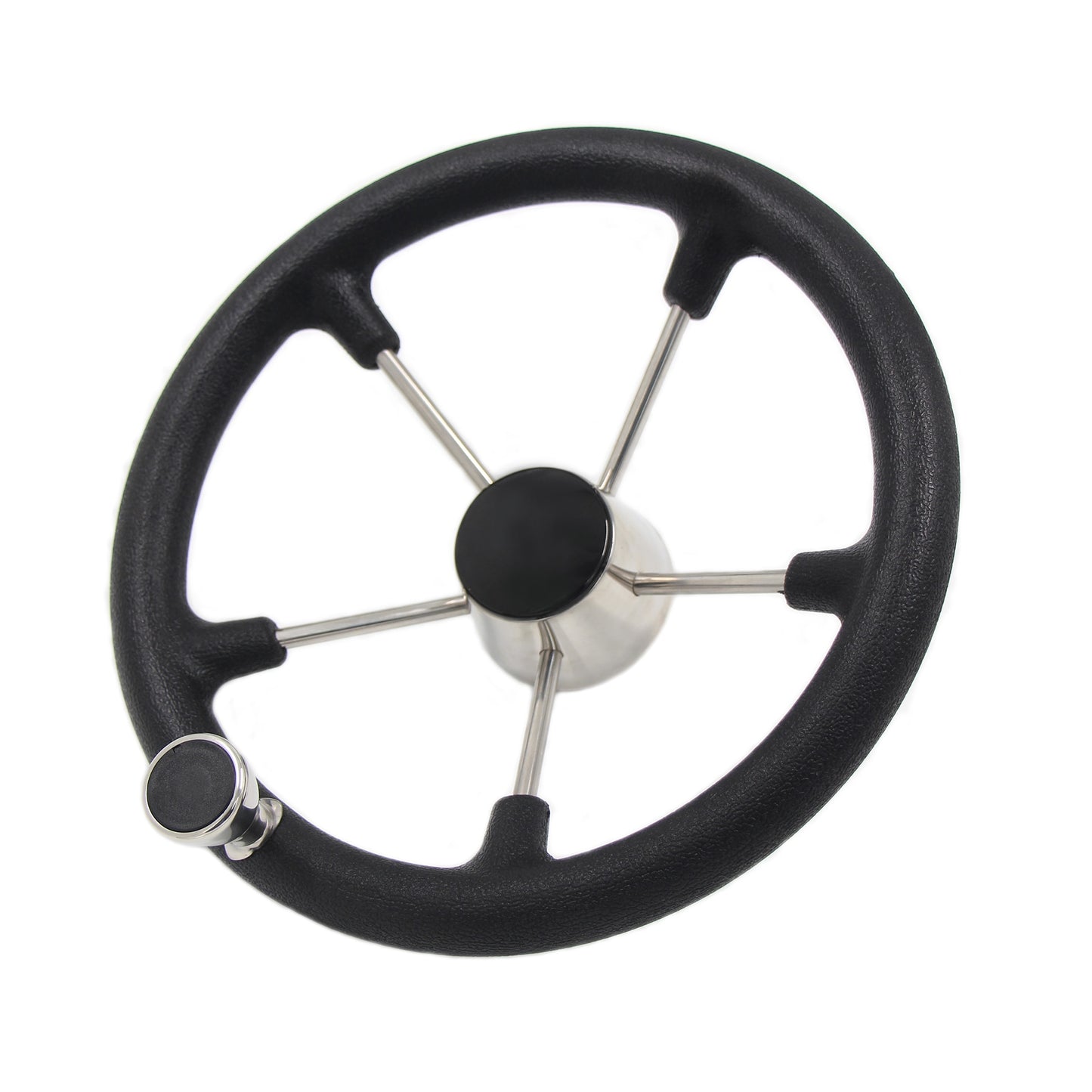 Black Marine Stainless Steel Steering Wheel With Anti-skid Function With Knob Grip