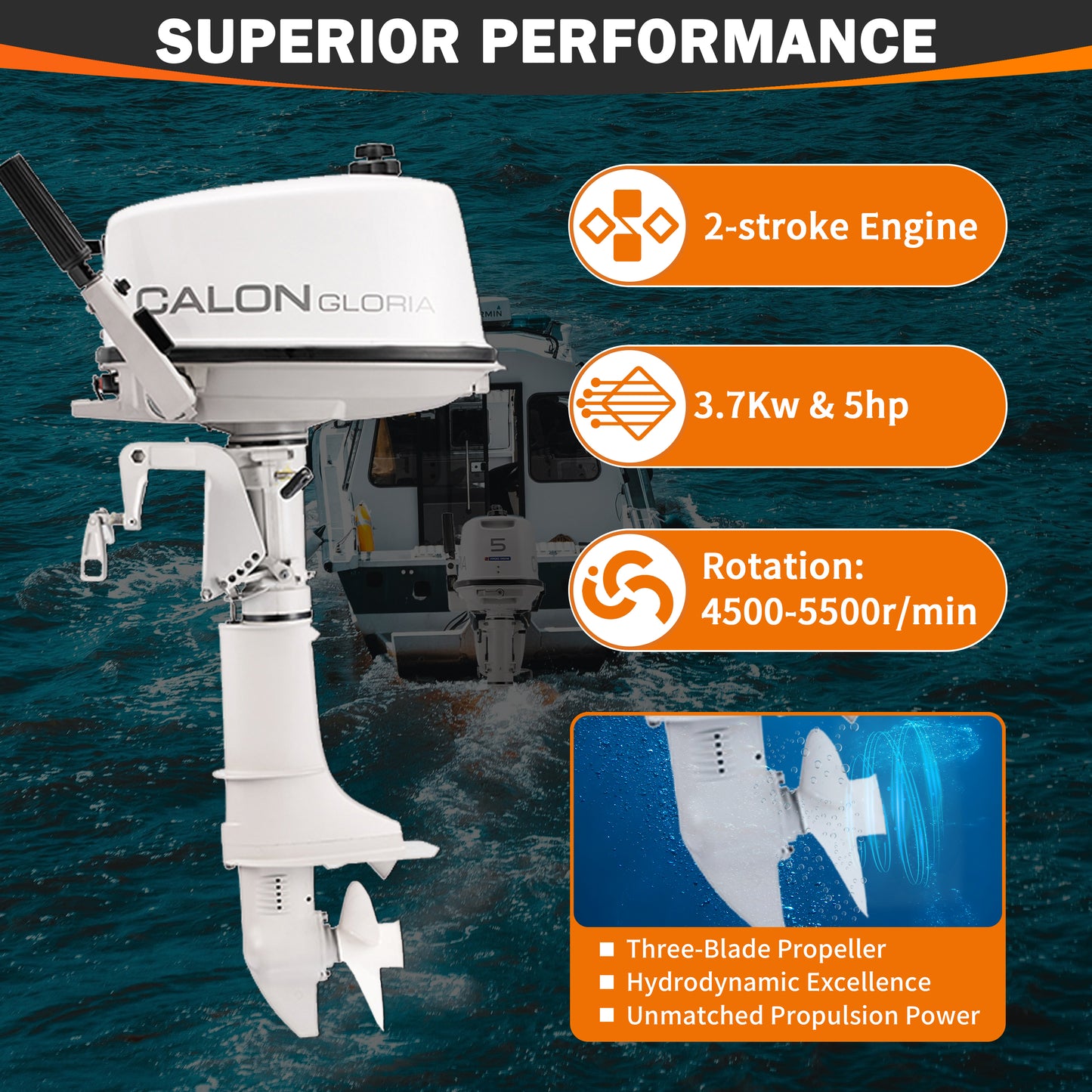 2 Stroke 5HP Calon Outboard Motor with Fuel Tank, 103cc Heavy Duty Short Shaft Fishing Boat Engine with Water Cooling System & CDI Ignition System for Inflatable Boat Kayak Canoe Sailboat