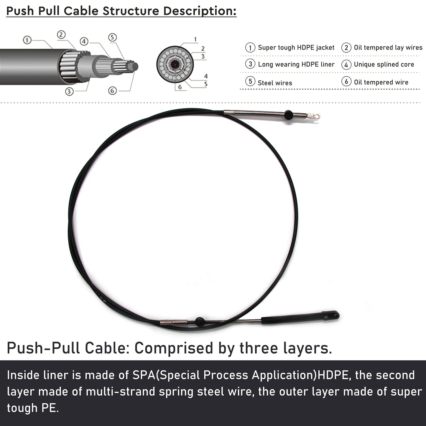 Marine Boat Outboard Engine Throttle Control Cable High Efficiency & Flexibility - CC635 Style