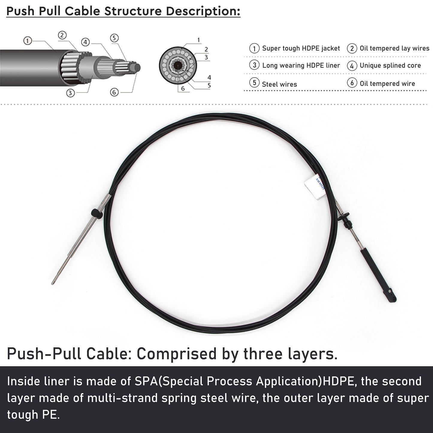 Marine Boat Outboard Engine Throttle Control Cable High Efficiency & Flexibility - CC636 Style