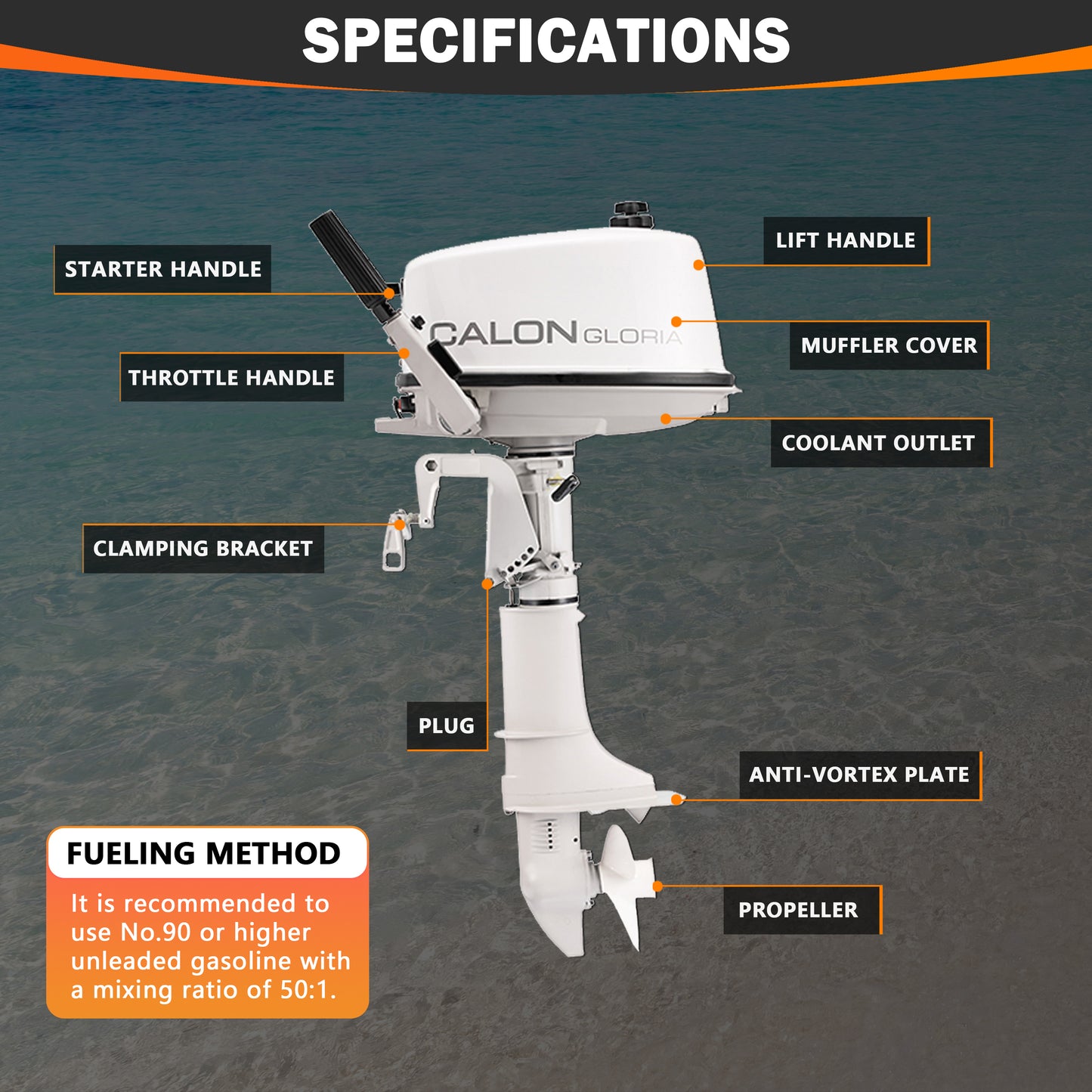 2 Stroke 5HP Calon Outboard Motor with Fuel Tank, 103cc Heavy Duty Short Shaft Fishing Boat Engine with Water Cooling System & CDI Ignition System for Inflatable Boat Kayak Canoe Sailboat