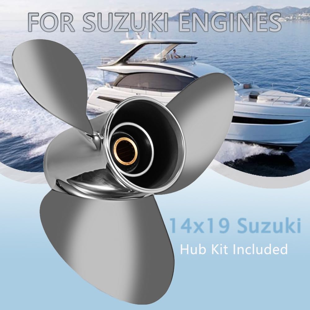 Stainless Steel Propeller for Suzuki Outboard Motor 15 Tooth Spine &thru Hub Exhaust