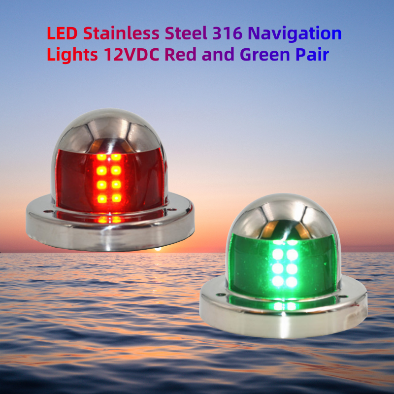 LED Stainless Steel 316 Marine Navigation Lights 12VDC Red and Green Pair