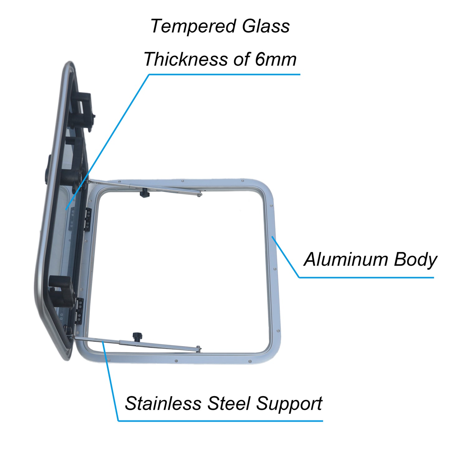 Large Marine Anodized Aluminum Square Hatch Porthole With Tempered Glass For Marine Boat Window