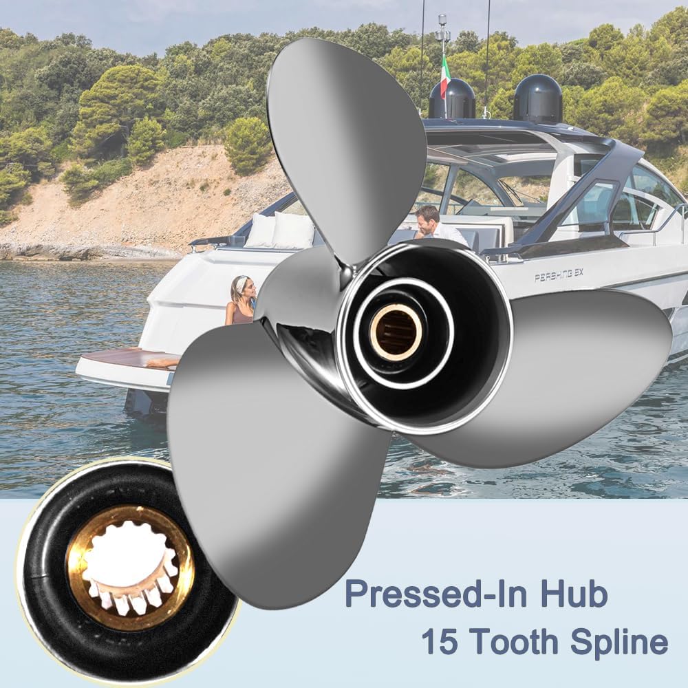 Stainless Steel Propeller for Suzuki Outboard Motor 15 Tooth Spine &thru Hub Exhaust