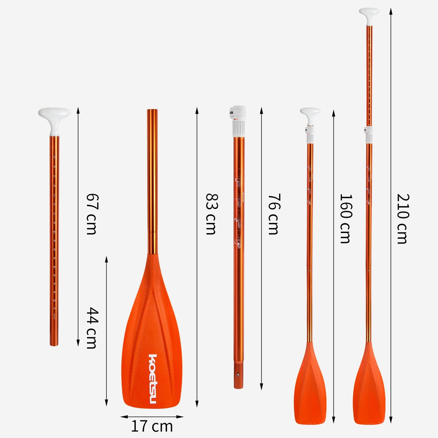 Aluminum orange single and double head dual purpose paddle kayak paddle combo sup paddle